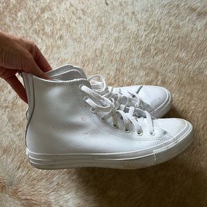 White Leather Converse High Tops